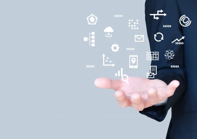 ビジネスマンの手と仕事のアイコンの画像