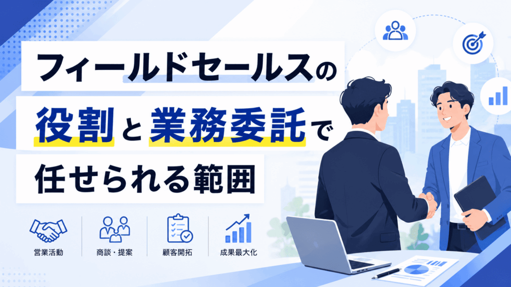 「フィールドセールスの役割と業務委託で任せられる範囲」という文字と、握手を交わす2人のビジネスパーソンが描かれた画像