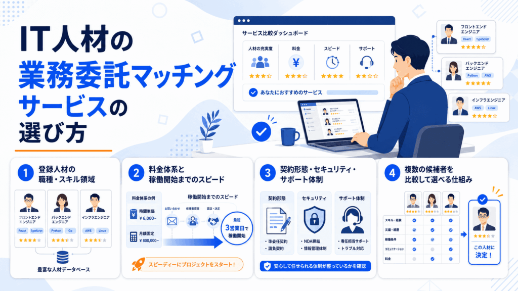 IT人材の業務委託マッチングサービスの選び方が書かれた画像