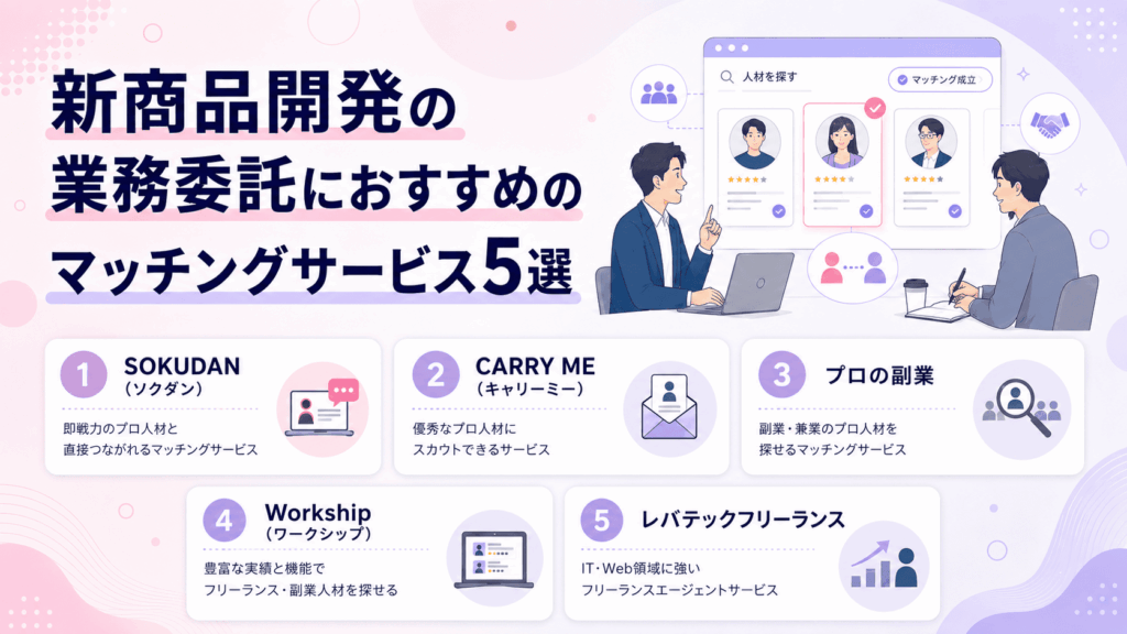 新商品開発の業務委託におすすめのマッチングサービス5選が書かれた画像